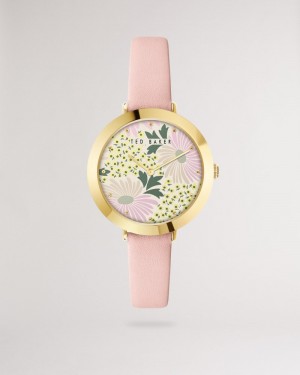 Pink Women's Ted Baker Lesedi Printed Dial Leather Strap Watch Watches Price In India | Q0E-0822