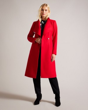 Red Women's Ted Baker Rose Mid Length Wool Wrap Coat Price In India | B4Z-3081