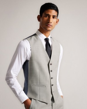 Stone Men's Ted Baker Artimwr Stone Cross Hatch Waistcoat Suits Price In India | Y5A-4976