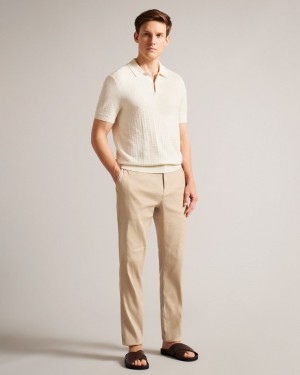 Stone Men's Ted Baker Kimmel Linen Blend Half Elasticated Trousers Price In India | F6K-4485