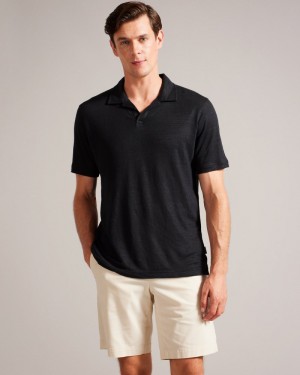 Stone Men's Ted Baker Lingpo SS Linen Open Neck Polo Shirt Price In India | T3R-5840