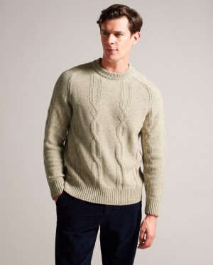 Taupe Men's Ted Baker Enroe LS Nep Crew neck with Cable Detail Sweaters Price In India | D6M-3181