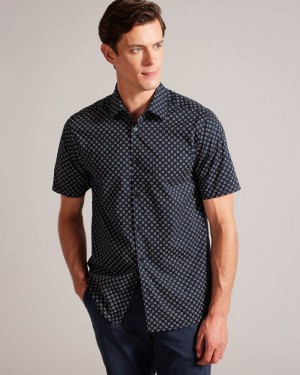 White Men's Ted Baker Forter SS Geo Print Shirt Price In India | U0S-5928