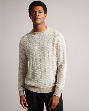 White Men's Ted Baker Kriskro LS Regular Textured Crew Neck Sweaters Price In India | L6V-2127