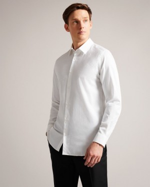 White Men's Ted Baker Letwell Long Sleeve Jacquard Shirt Price In India | A6X-8547