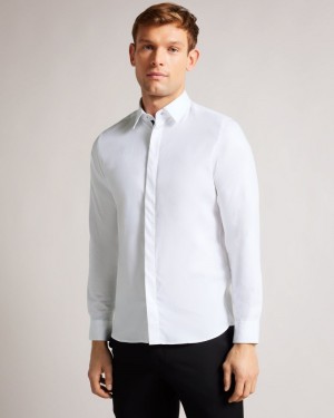 White Men's Ted Baker Witone LS Woven HerrinGBone Shirt Price In India | Y0V-3618