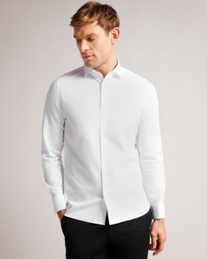 White Men's Ted Baker Witree LS Mini Diamond Dobby Shirt Price In India | L5R-6881