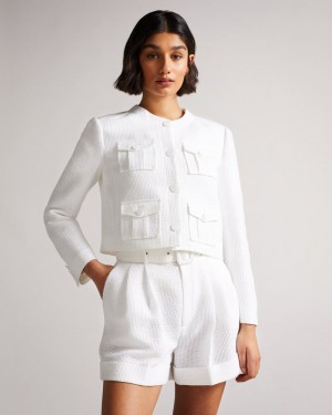 White Women's Ted Baker Alera Cropped Boxy Jacket with Cargo Styling Price In India | K5S-0028