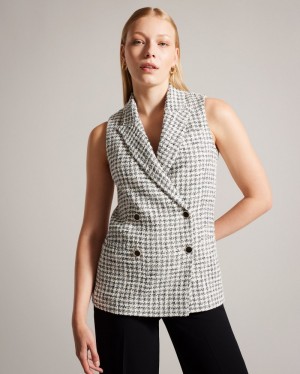 White Women's Ted Baker Bellaj Double Breasted Boucle Sleeveless Jacket Price In India | Q7L-8102