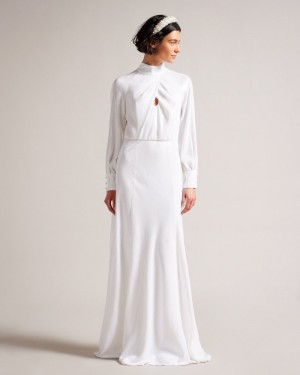 White Women's Ted Baker Mayrose Maxi Dress with Blouson Sleeves Dress Price In India | J8K-0967