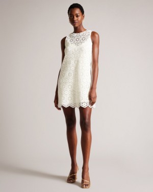 White Women's Ted Baker Nellla Crochet A Line Shift Dress Price In India | J0L-8932