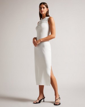 White Women's Ted Baker Polyan Stitch Detailed Bodycon Dress Price In India | H9R-5024