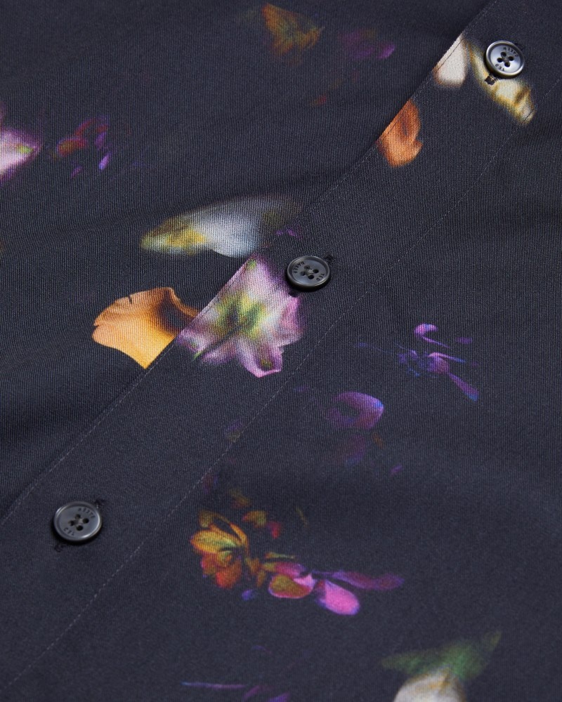 Black Men's Ted Baker Bari Photographic Floral Shirt Price In India | K7J-9935