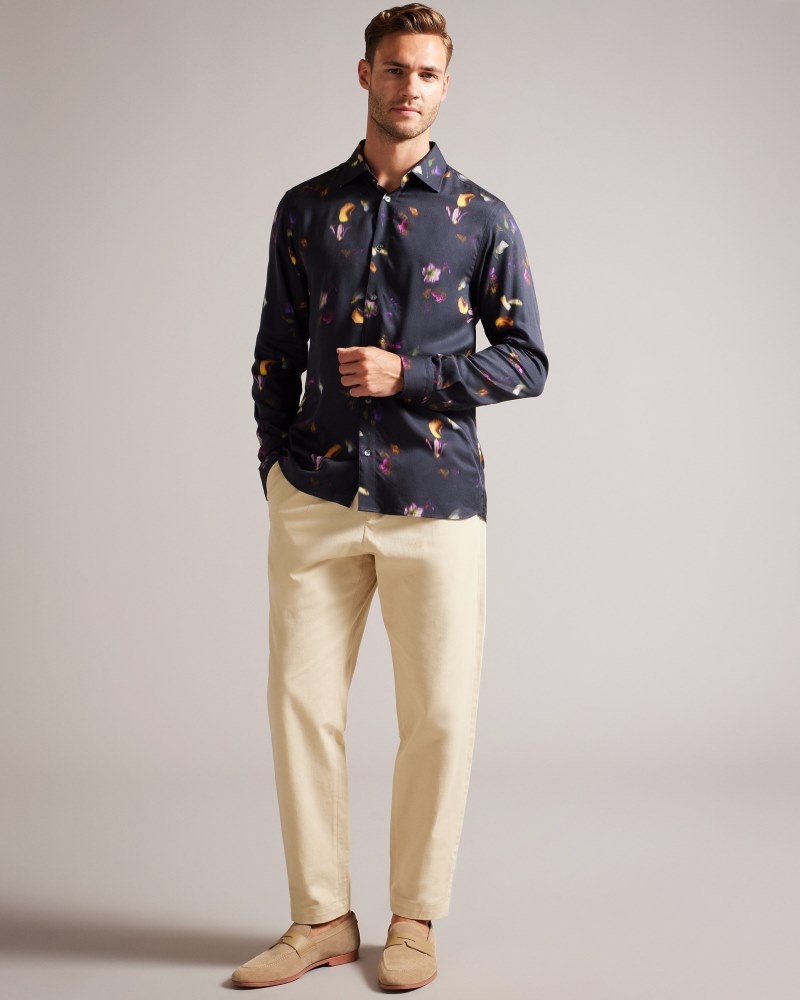 Black Men's Ted Baker Bari Photographic Floral Shirt Price In India | K7J-9935