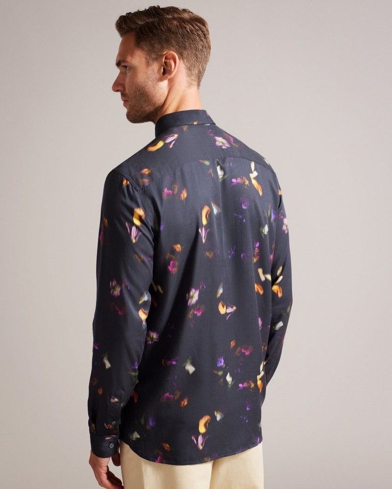 Black Men's Ted Baker Bari Photographic Floral Shirt Price In India | K7J-9935