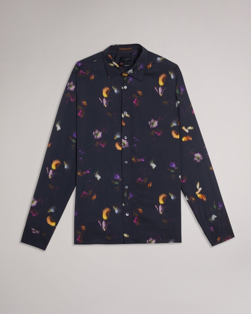 Black Men's Ted Baker Bari Photographic Floral Shirt Price In India | K7J-9935