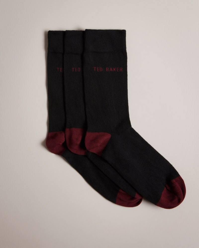 Black Men's Ted Baker Burgy Three Pack of Socks Socks Price In India | I2B-5442