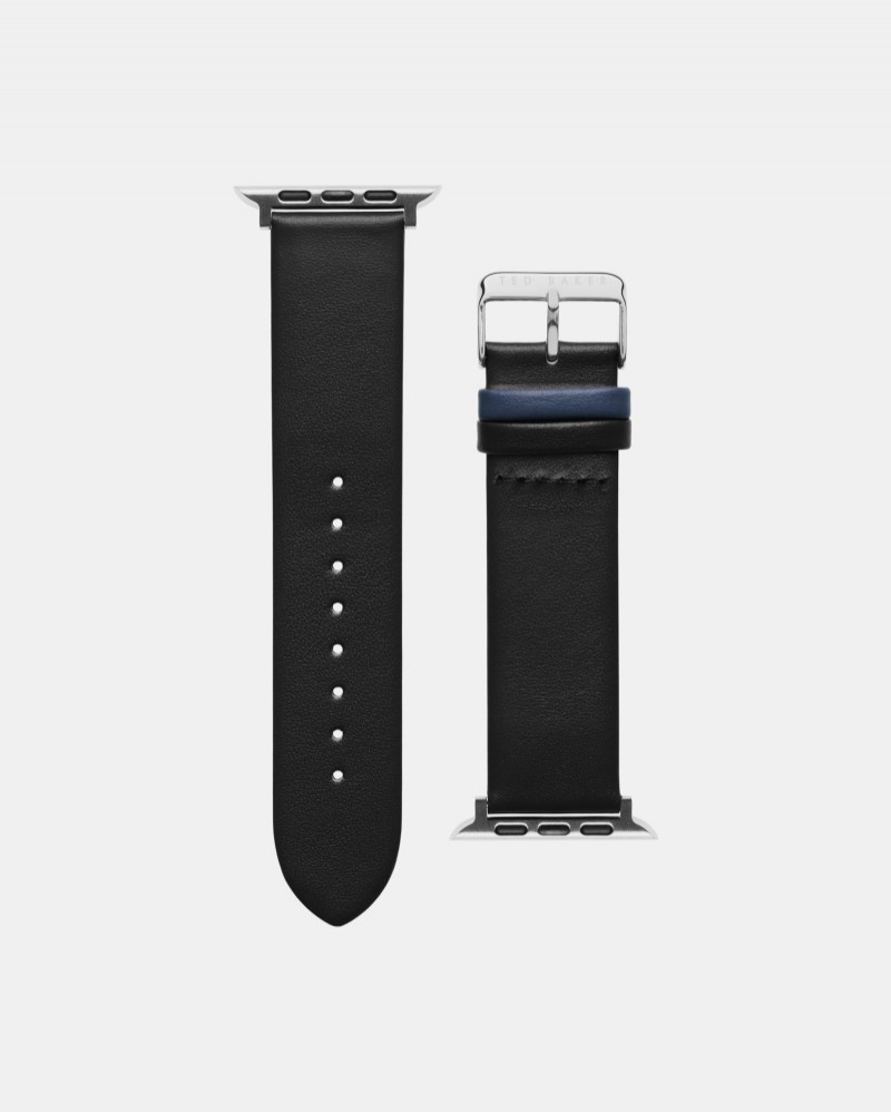 Black Men\'s Ted Baker Calcim BKS42F135 Leather Apple Watch Strap Watches Price In India | J6A-1073