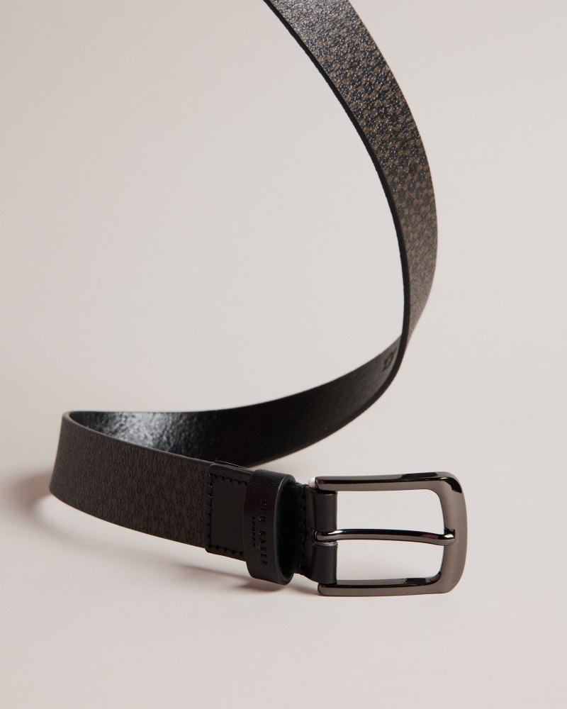 Black Men's Ted Baker Conaby Geometric Leather Belt Price In India | Q5K-2177