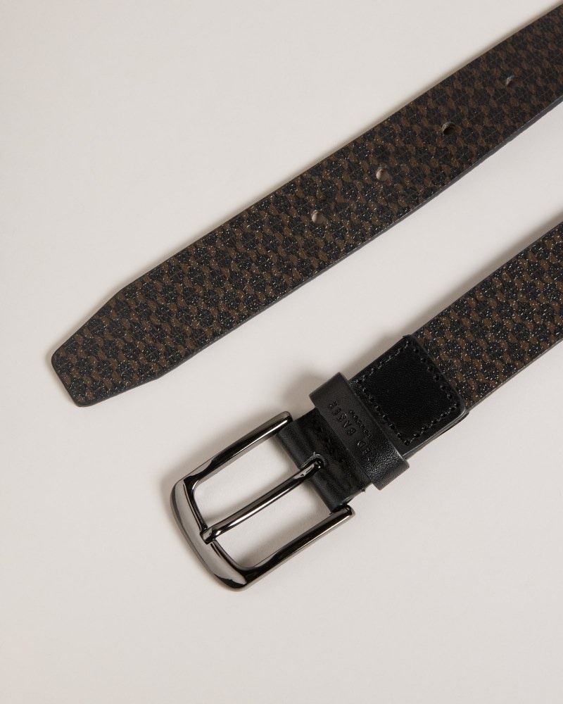 Black Men's Ted Baker Conaby Geometric Leather Belt Price In India | Q5K-2177