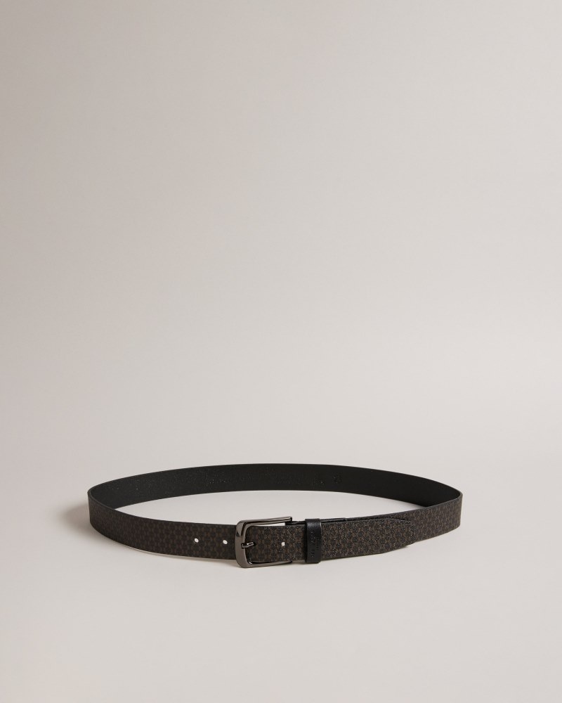 Black Men\'s Ted Baker Conaby Geometric Leather Belt Price In India | Q5K-2177