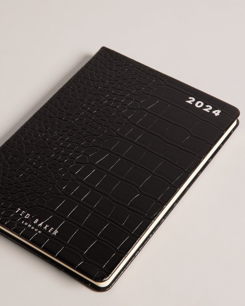 Black Men's Ted Baker Daviids Croc Effect 2024 Planner Notebook Price In India | Y5S-9314