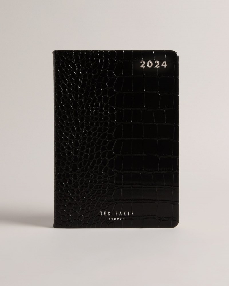 Black Men\'s Ted Baker Daviids Croc Effect 2024 Planner Notebook Price In India | Y5S-9314