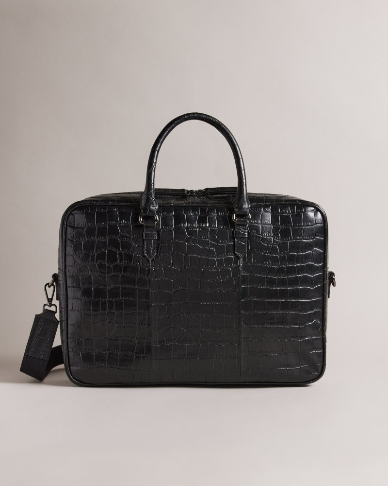 Black Men\'s Ted Baker Fabiann Croc Effect Leather Document Bag Price In India | A9T-2002