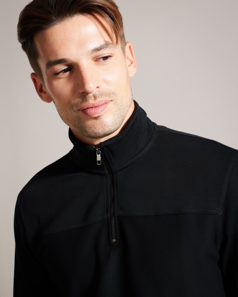 Black Men's Ted Baker Gazine LS Textured Panel Half Zip Price In India | I3P-1597