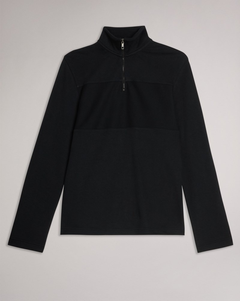 Black Men's Ted Baker Gazine LS Textured Panel Half Zip Price In India | I3P-1597