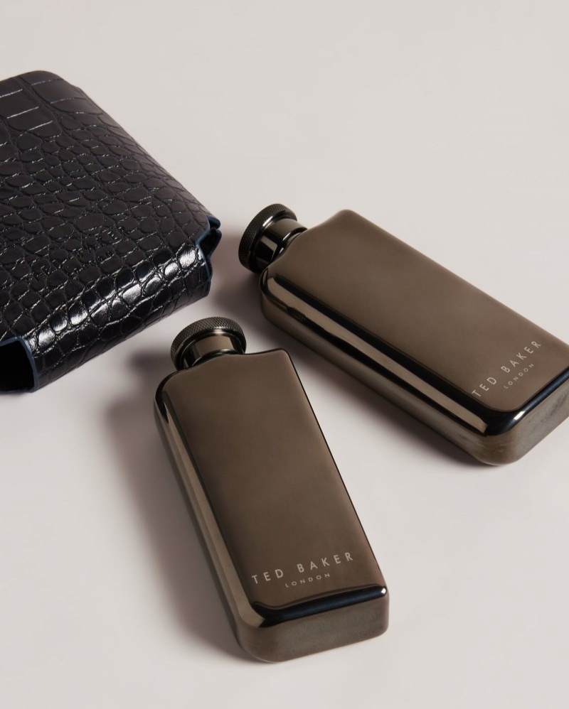 Black Men's Ted Baker Jaason Croc Effect Double Hip Flask Price In India | G0A-4096