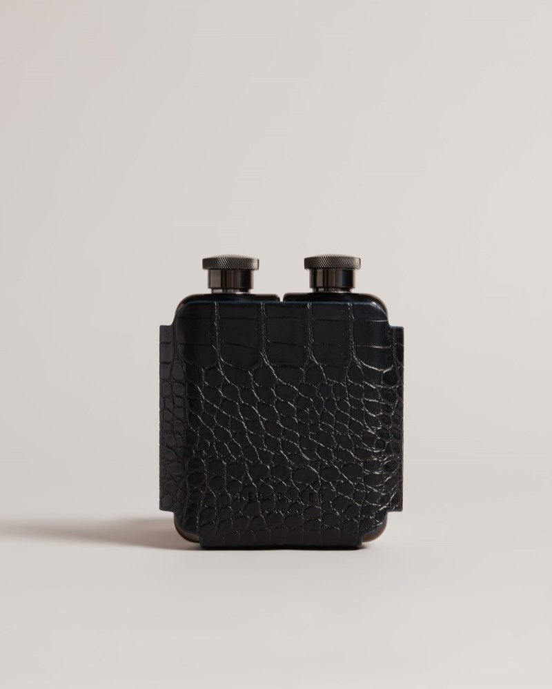 Black Men\'s Ted Baker Jaason Croc Effect Double Hip Flask Price In India | G0A-4096