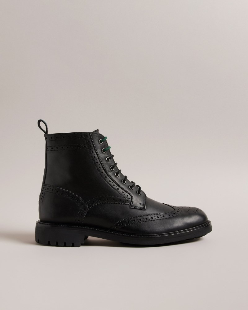 Black Men\'s Ted Baker Jakobe Chunky Leather Lace Up Boot Price In India | G1W-0644