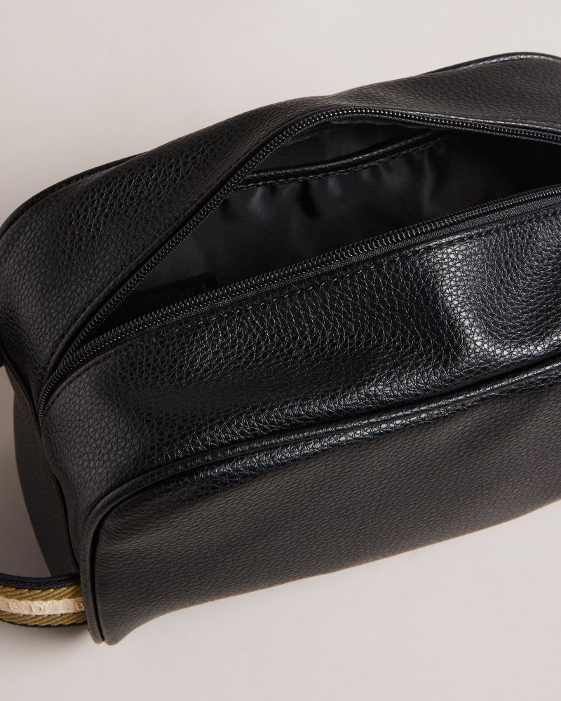 Black Men's Ted Baker Kaiiro Faux Leather Webbing Washbag Price In India | F6C-0223