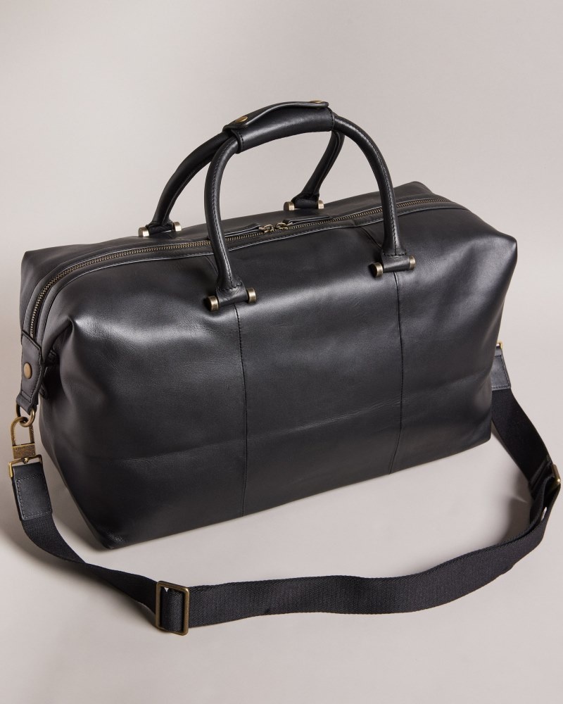 Black Men's Ted Baker Kalsin Trunk Lock Leather Duffle Bag Price In India | N6G-8500