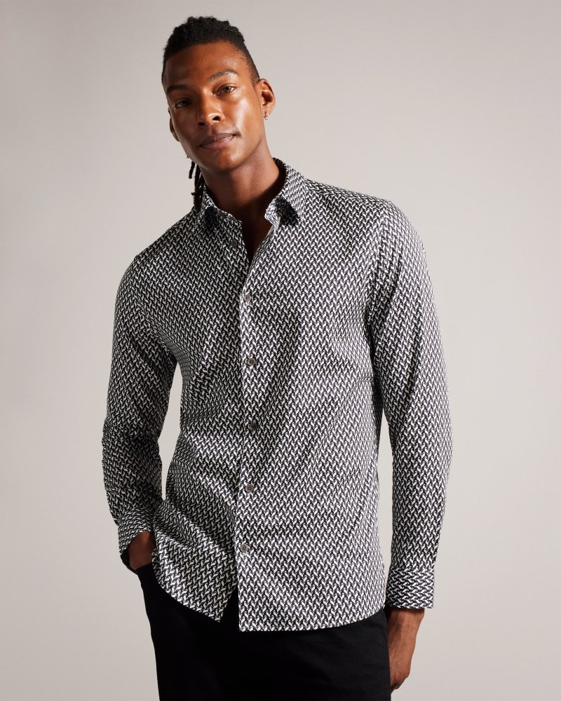 Black Men\'s Ted Baker Laceby LS Geo Printed Shirt Price In India | S1S-6187