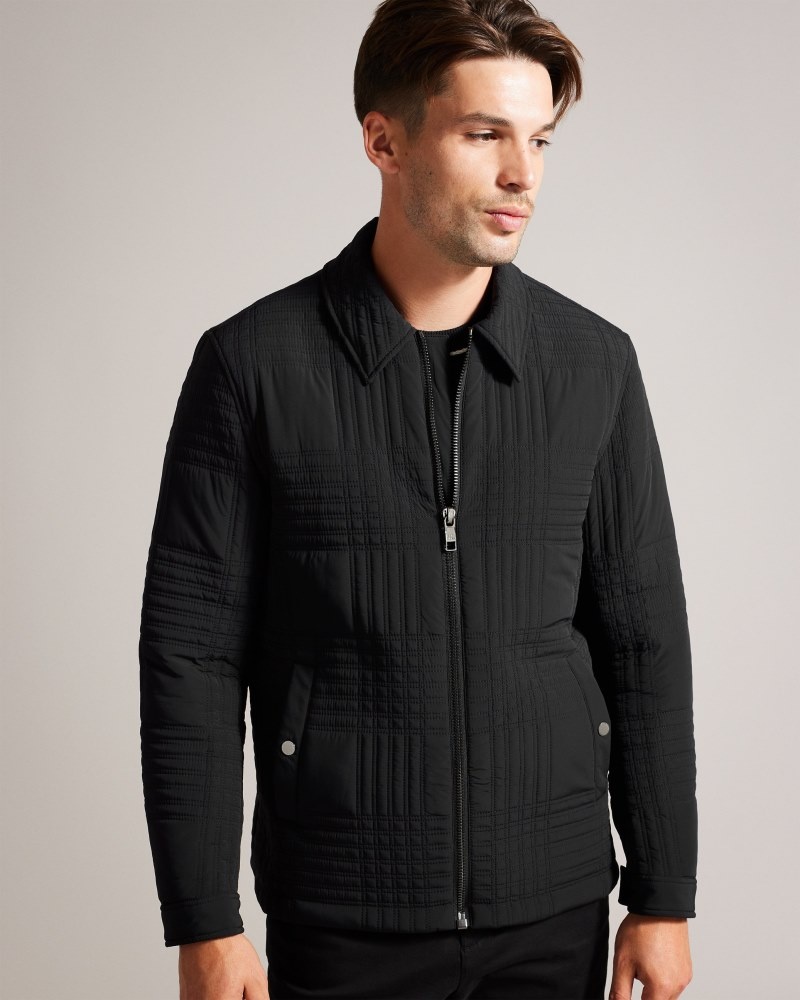 Black Men's Ted Baker Manburn Quilted Harrington with Collar Price In India | X6L-9753