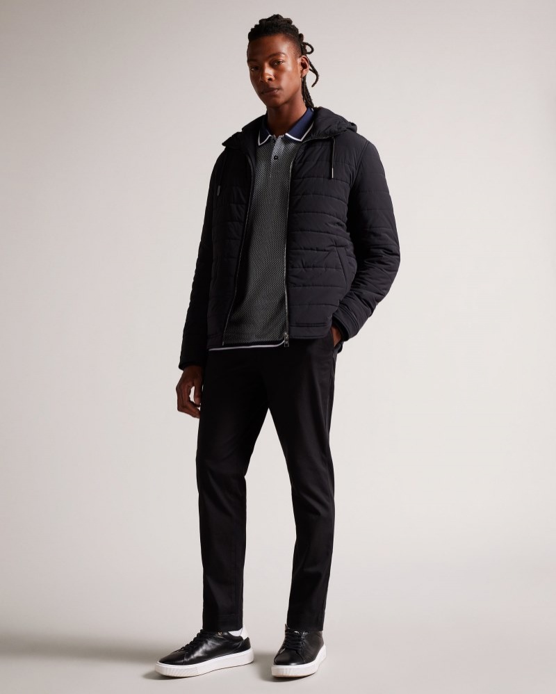 Black Men's Ted Baker Ovarn Funnel Neck Quilted Nylon Jacket Price In India | R1S-8984