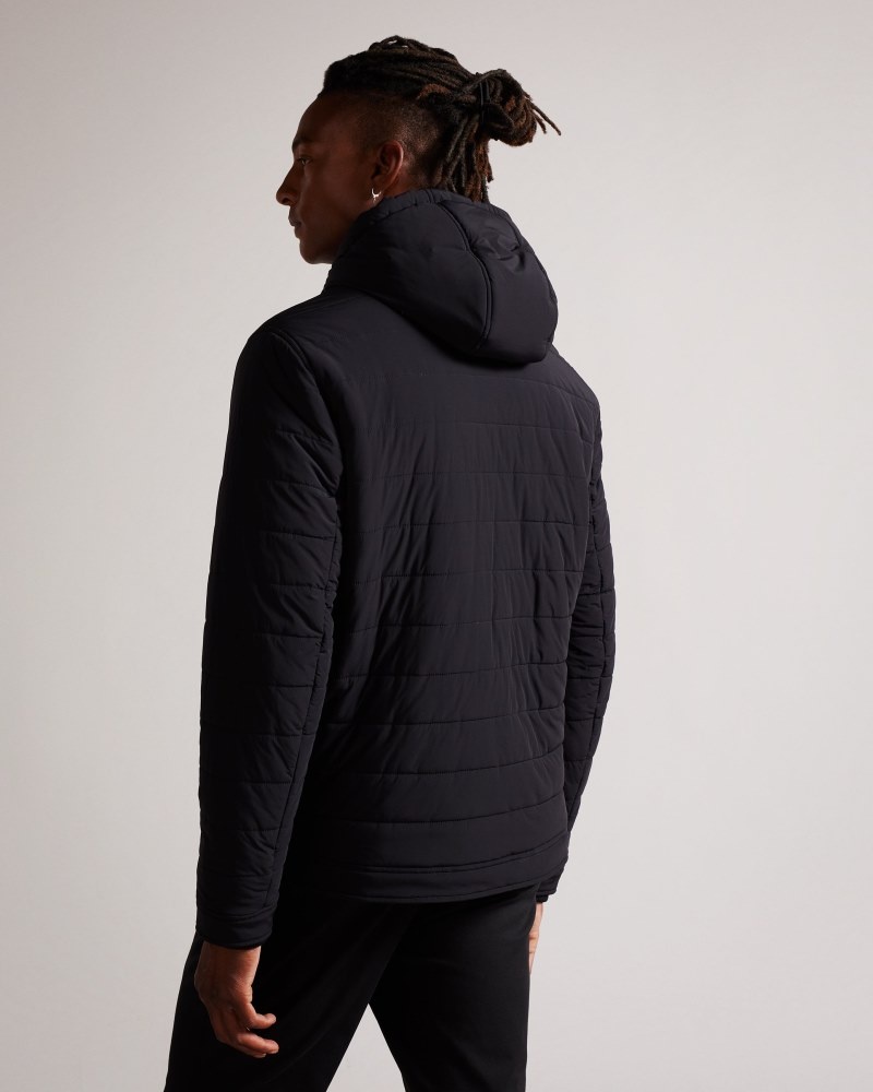 Black Men's Ted Baker Ovarn Funnel Neck Quilted Nylon Jacket Price In India | R1S-8984