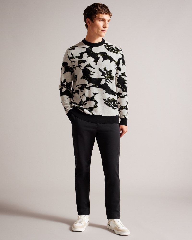 Black Men's Ted Baker Ozier LS Floral Regular Crew Neck Sweaters Price In India | M8B-3510