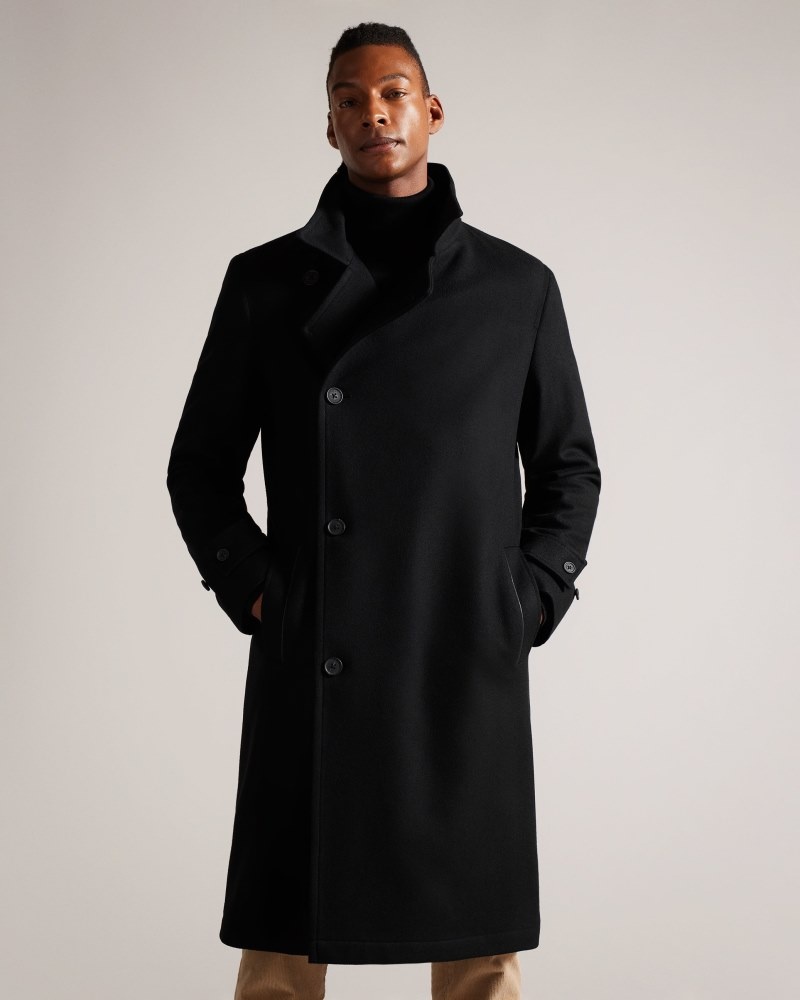 Black Men's Ted Baker Radford Wool Blend Wrap Funnel Coat Price In India | J5H-0923