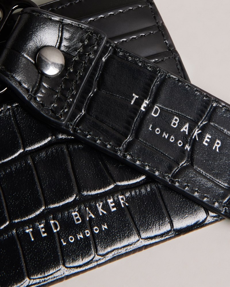 Black Men's Ted Baker Romaiin Croc Effect Key Fob And Card Holder Price In India | Y1C-8176