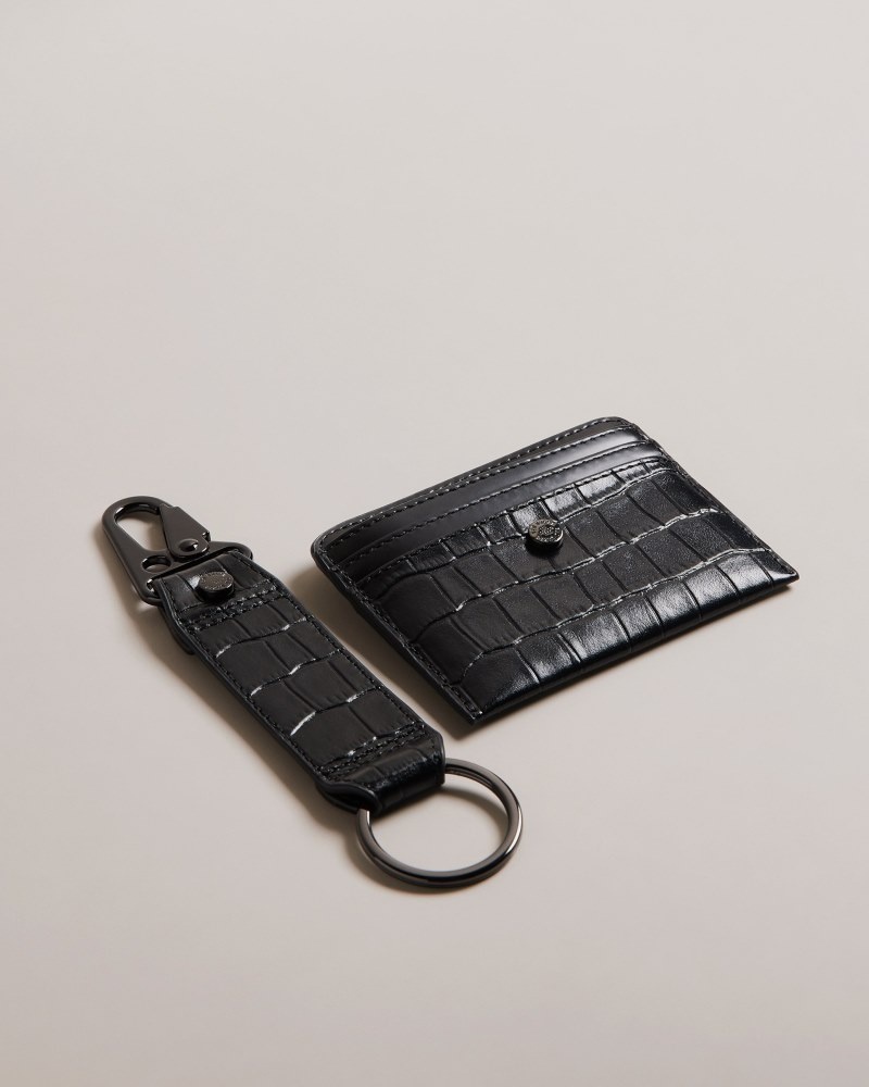 Black Men's Ted Baker Romaiin Croc Effect Key Fob And Card Holder Price In India | Y1C-8176