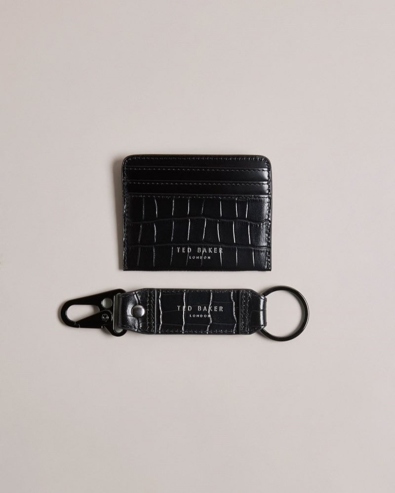 Black Men\'s Ted Baker Romaiin Croc Effect Key Fob And Card Holder Price In India | Y1C-8176