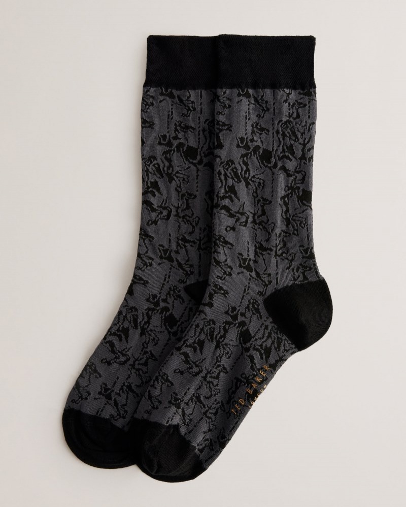 Black Men's Ted Baker Sokkelv Horse Pattern Sock Price In India | Z7B-5961