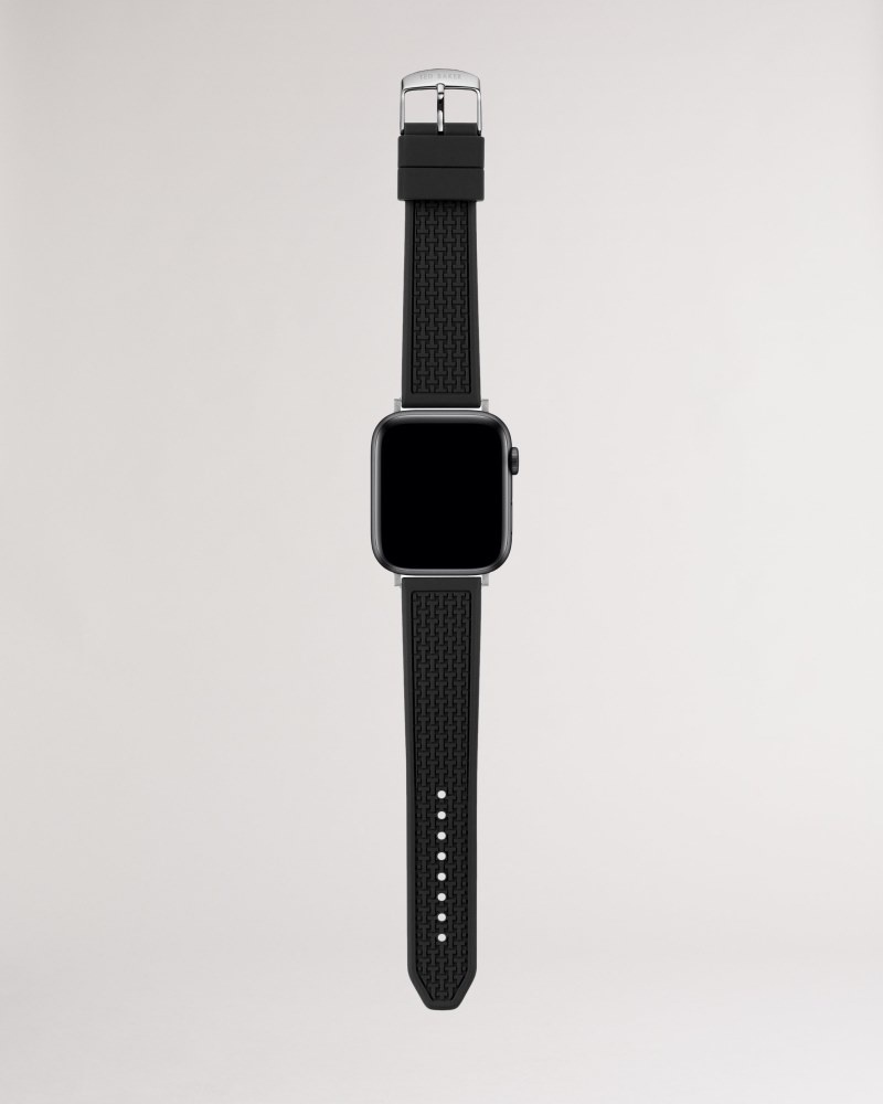 Black Men's Ted Baker Stropus Silicone Apple Watch Strap Watches Price In India | H8Y-3229