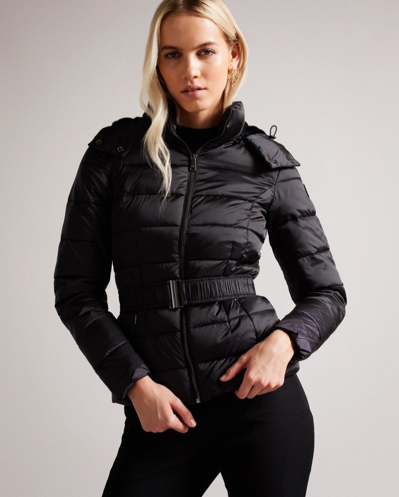 Black Women's Ted Baker Abbiiee Short Padded Jacket Price In India | R4J-4185