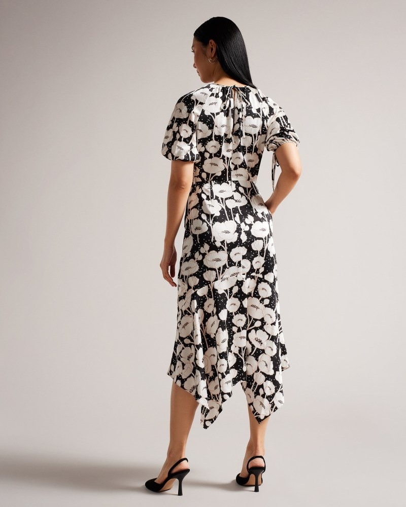 Black Women's Ted Baker Abriee Puff Sleeve Midi Dress Price In India | X7E-9717