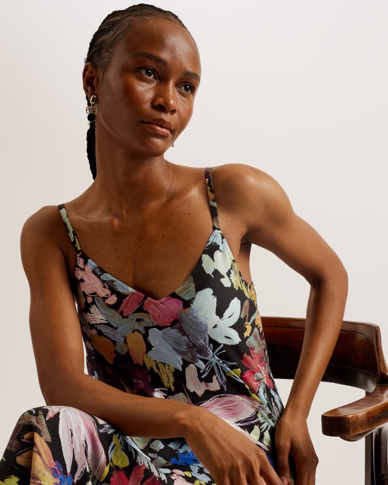 Black Women's Ted Baker Adamela Double Layer Slip Midi Dress Price In India | G7S-8273