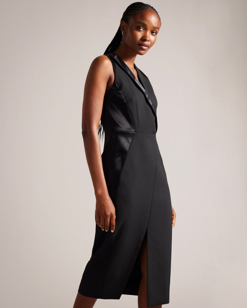 Black Women's Ted Baker Ariaald Faux Wrap Pencil Dress with Satin Panels Dress Price In India | U1L-2572